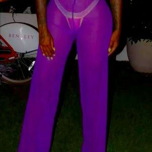 Purple sheer swimsuit cover up pants